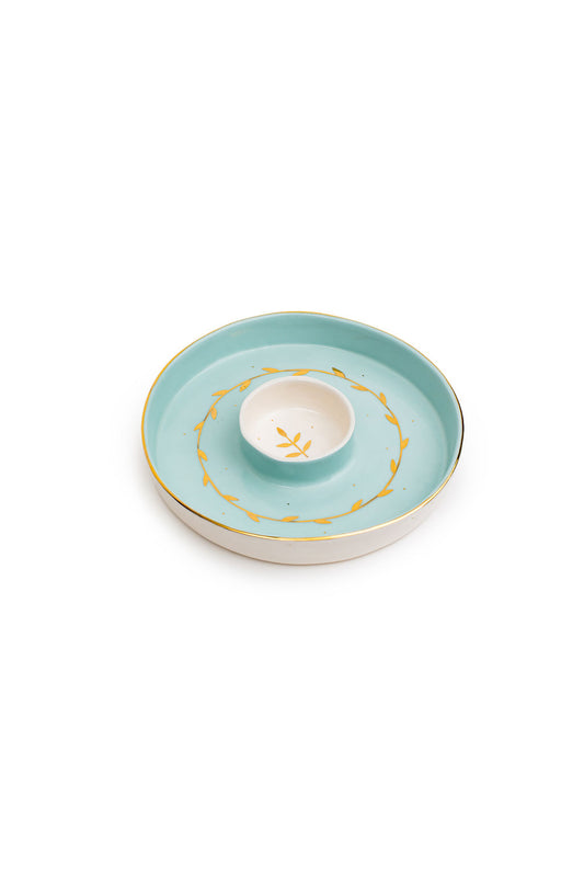 Cyan Maan Chip And Dip With Gold Leaves