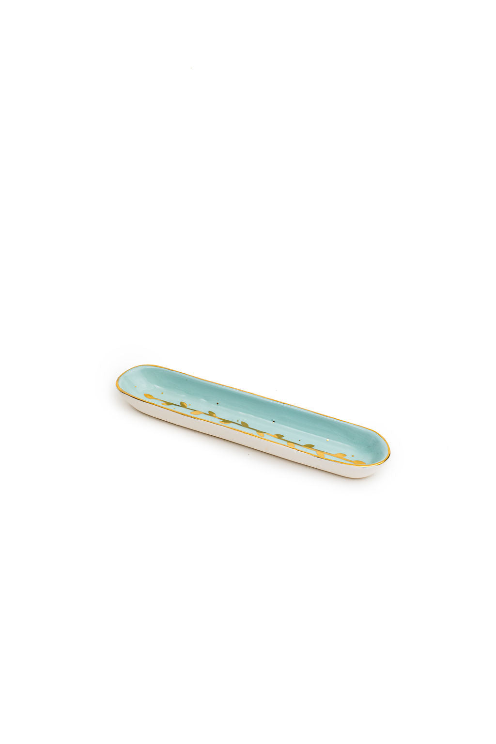 Cyan Maan Oval Tray with Gold Leaves