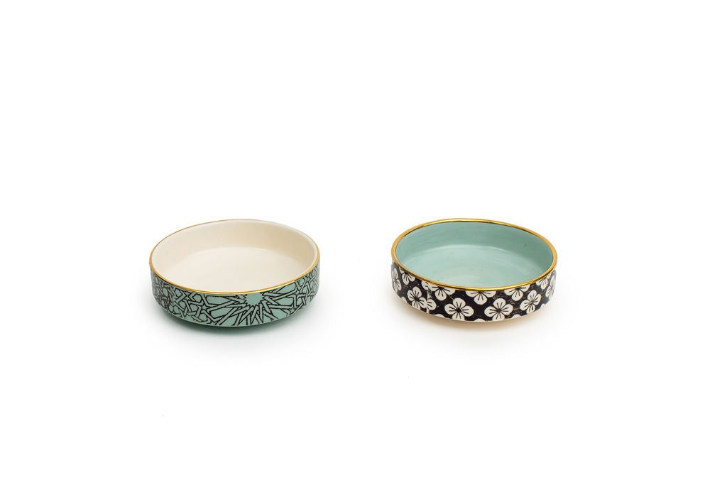 Green And Black Raised Bowls 1"H