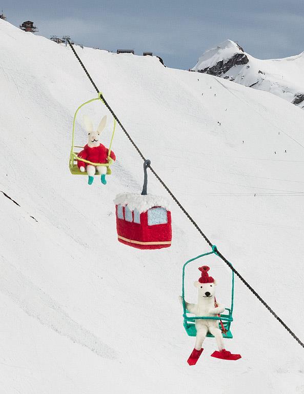 Winter Bunny on Chairlift Ornament