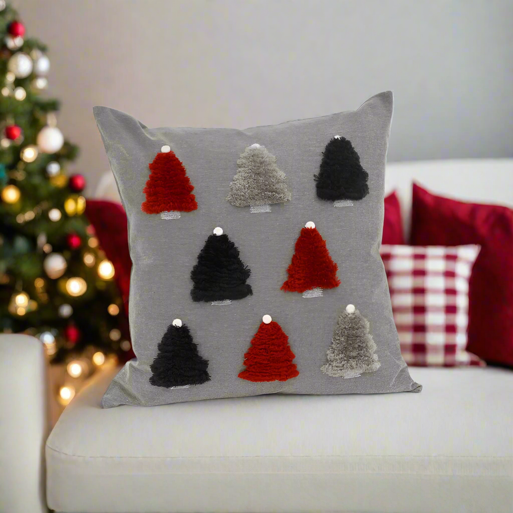 Red And Grey Christmas tree Cushions