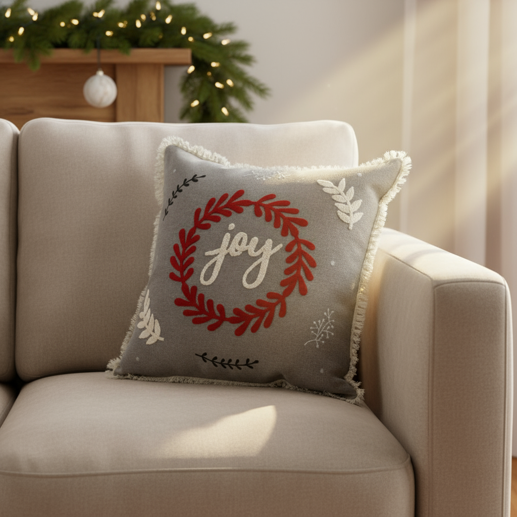 Christmas Joy Red And Grey Cushion