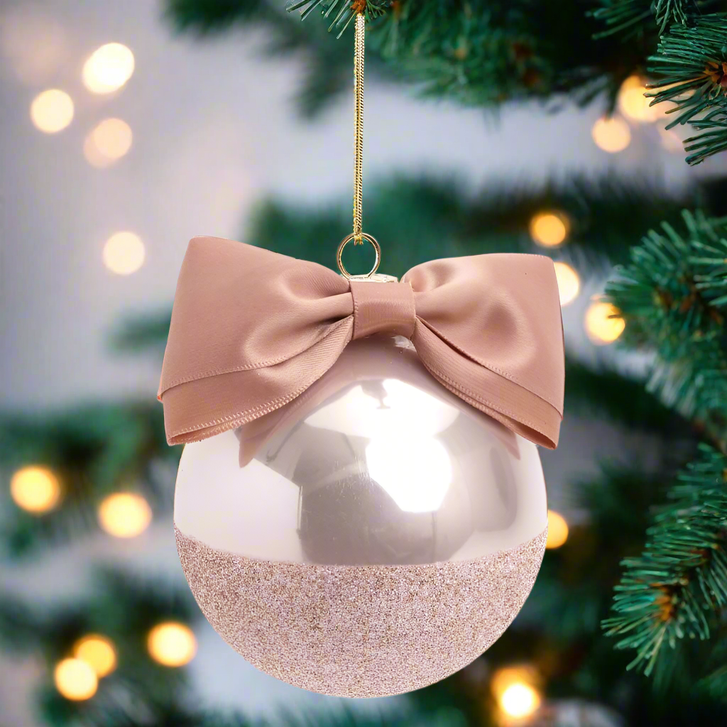 Pink Ball Ornament With A Bow