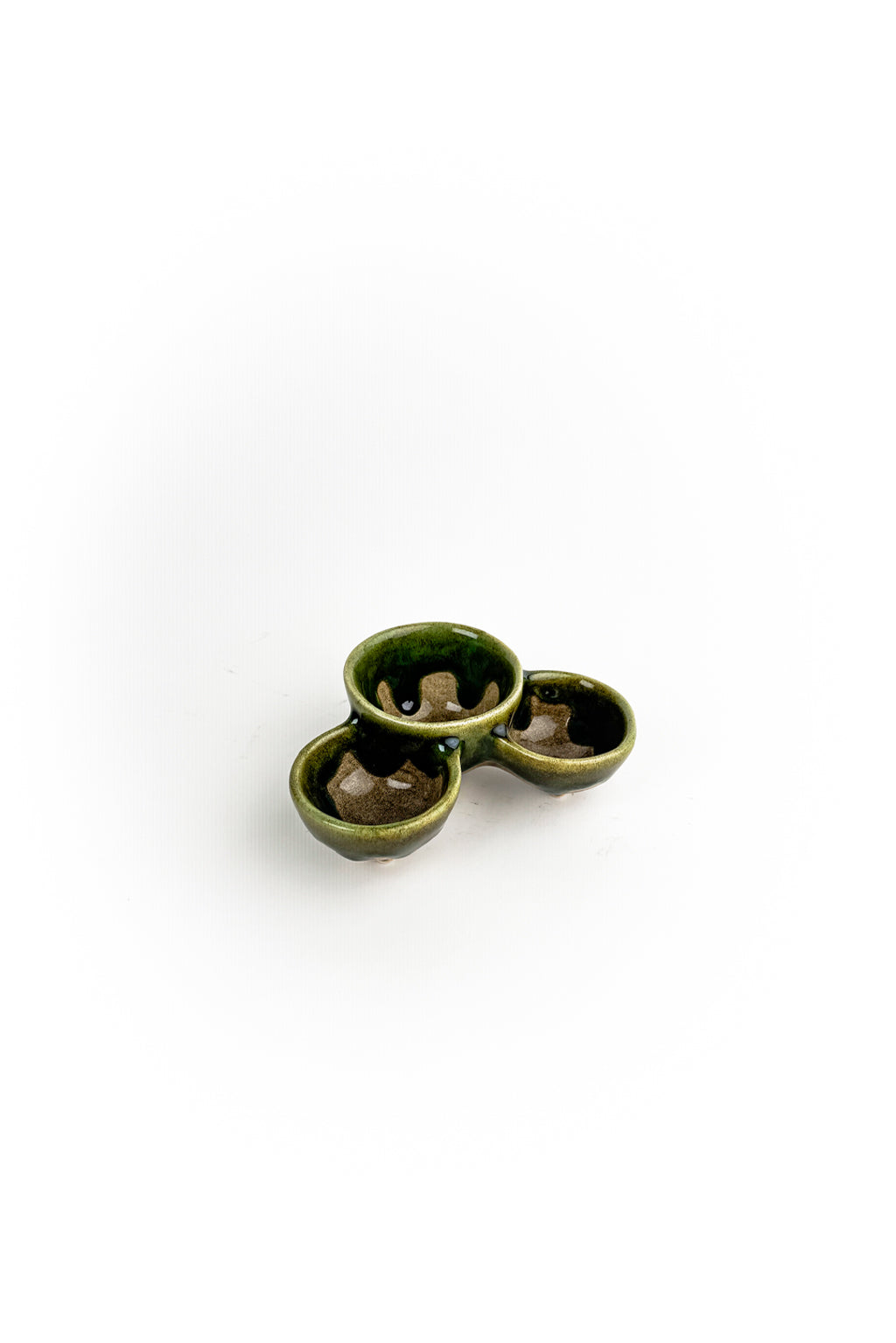 Handmade Triple Bowl – Green And Brown Glaze