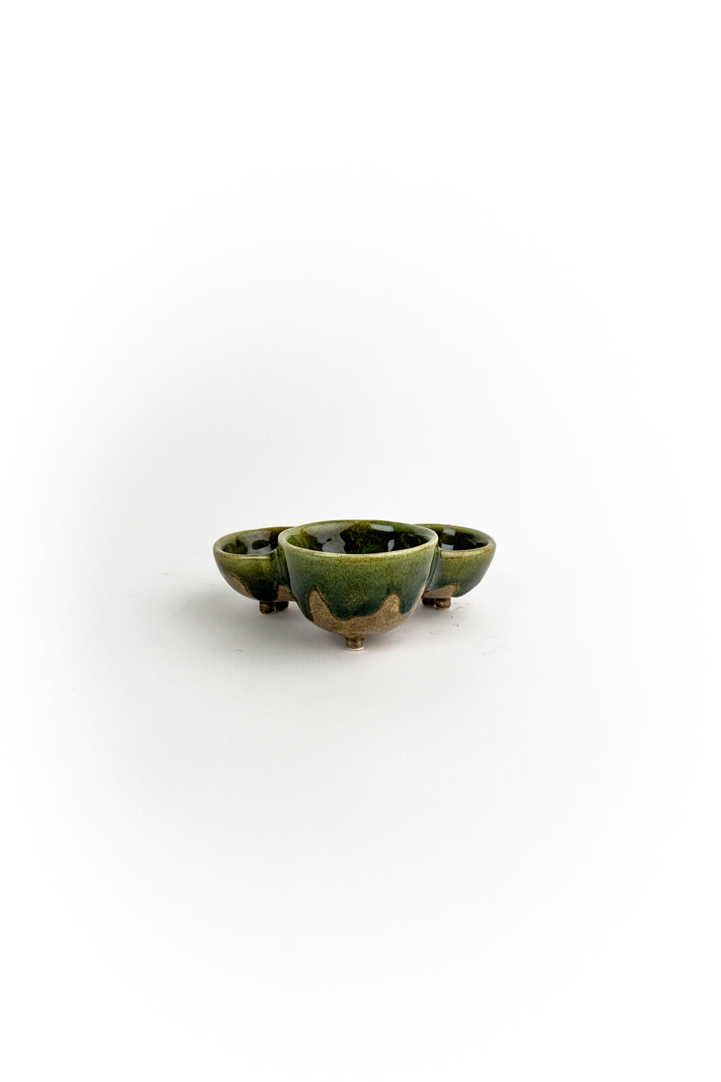 Handmade Triple Bowl – Green And Brown Glaze