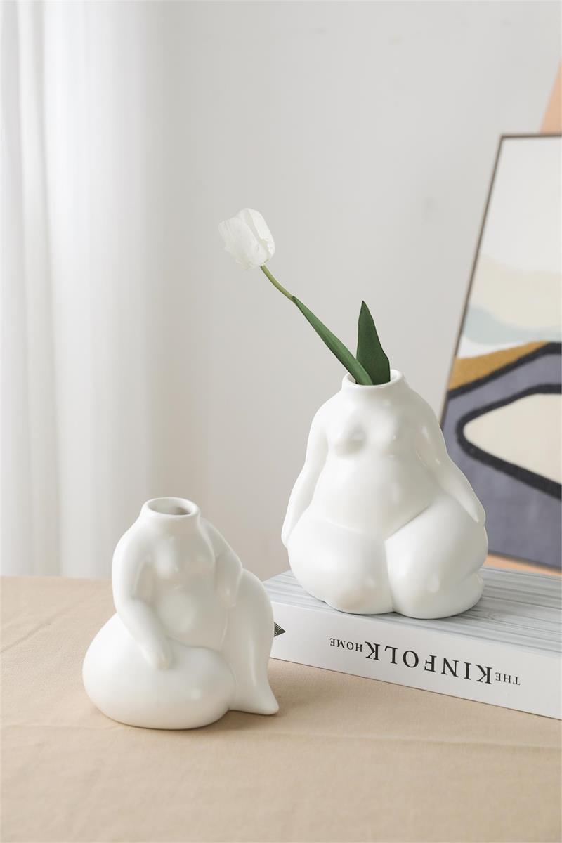 White Sitting Woman Stoneware Vase