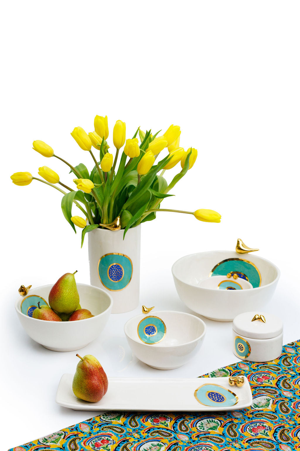 Evil Eye Ceramic Bowl with Gold Bird