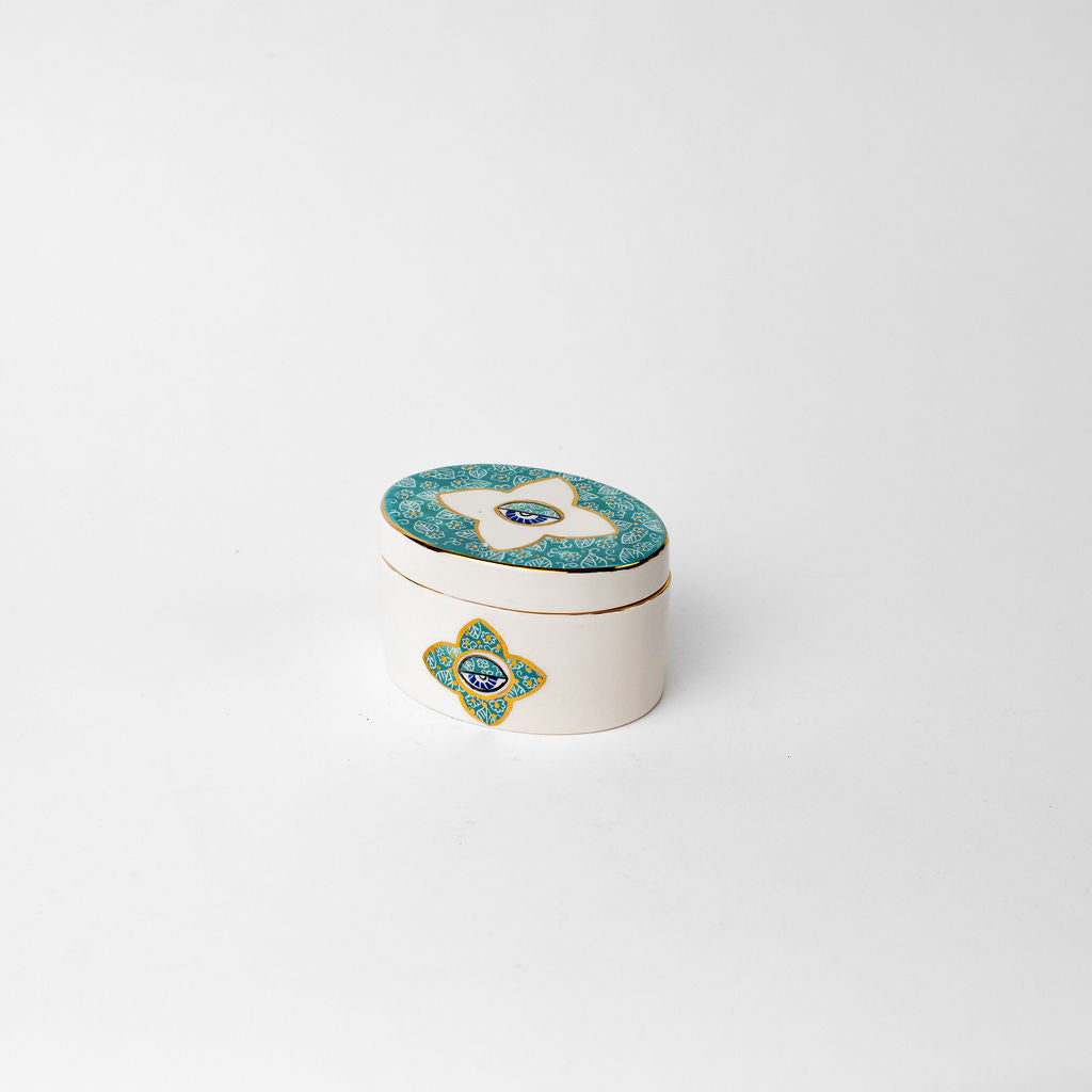 Small 4.5" Oval Ceramic Canister | Blue Eye Design