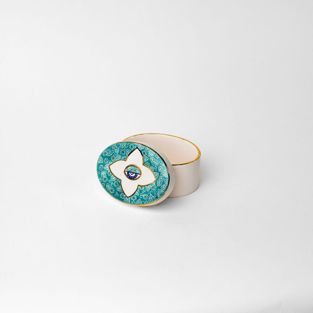 Small 4.5" Oval Ceramic Canister | Blue Eye Design
