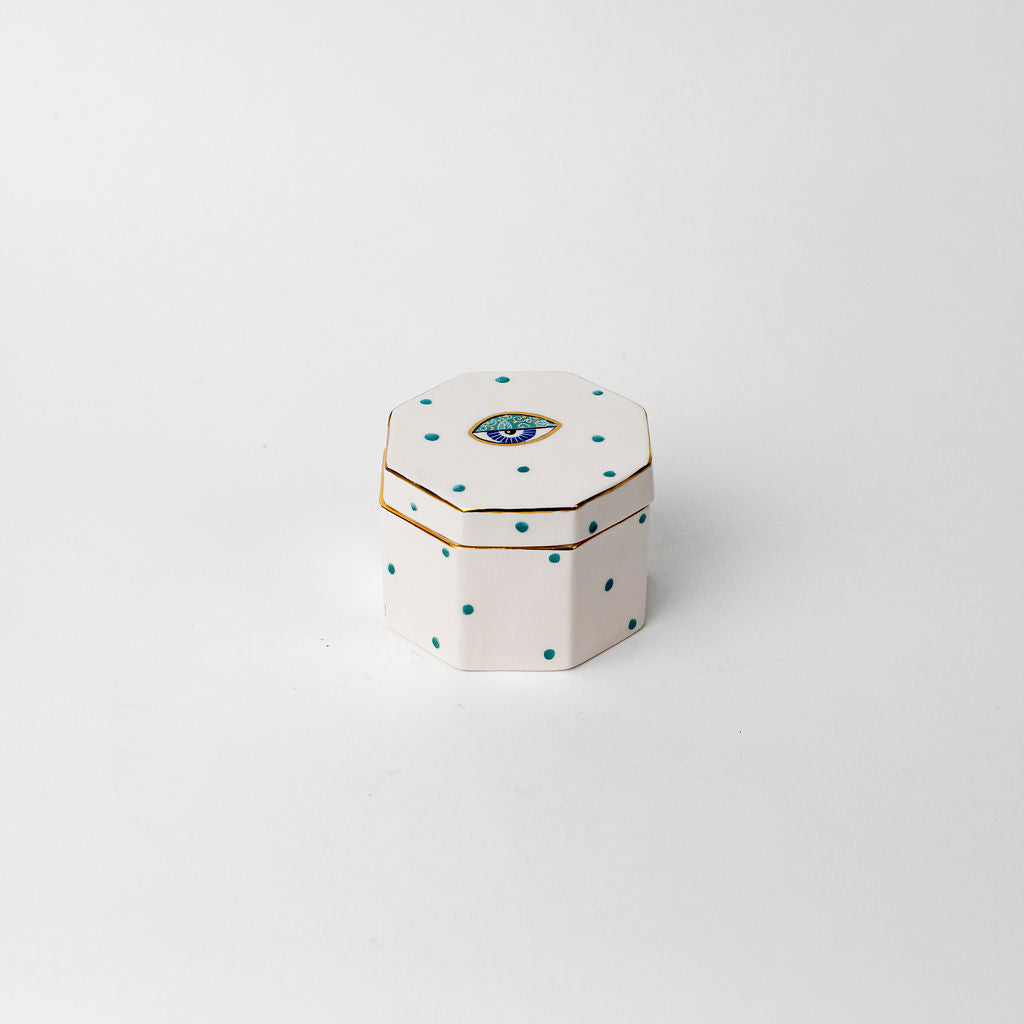 Small 4" Octagon Ceramic Canister | Blue Eye Design