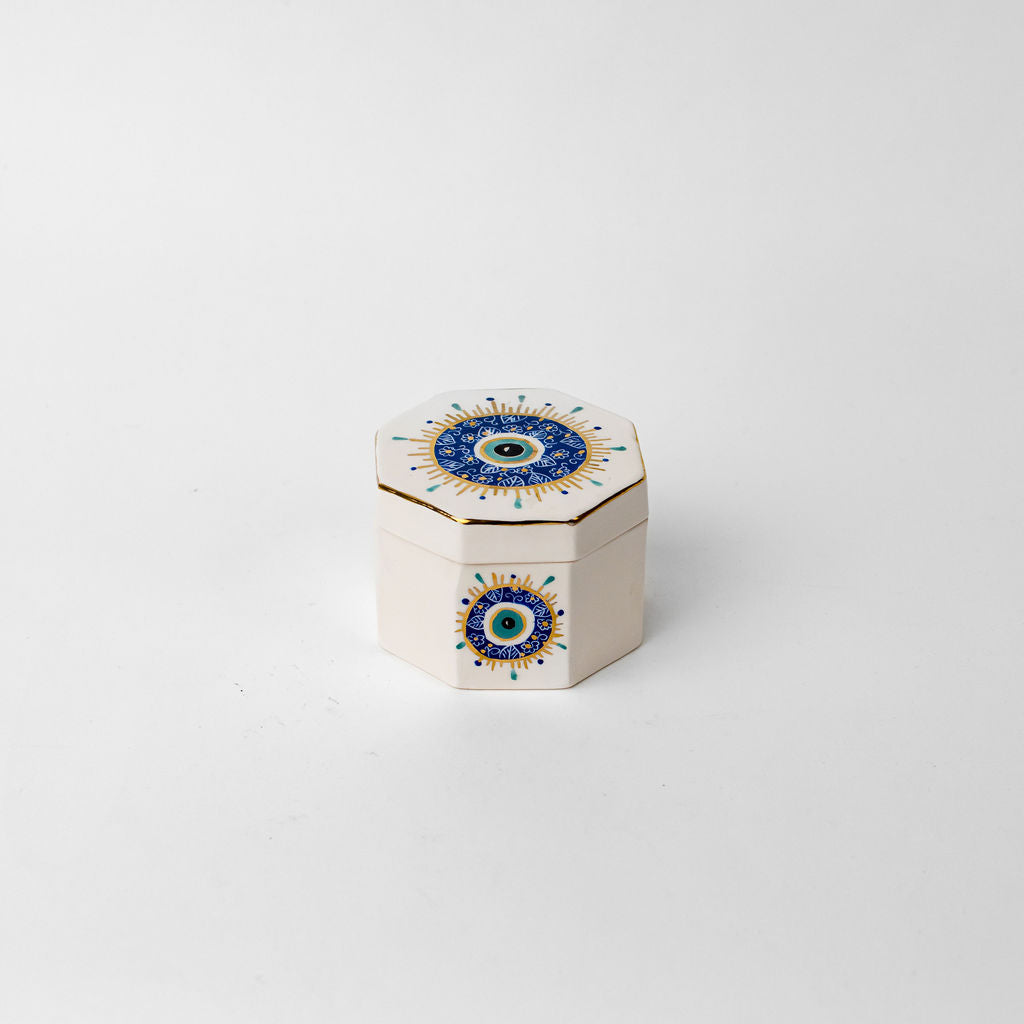 Small 4" Octagon Ceramic Canister | Blue Eye Design