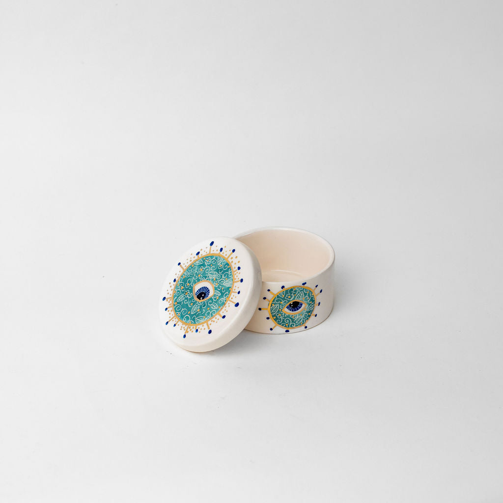 Small 4" Round Ceramic Canister | Blue Eye Design