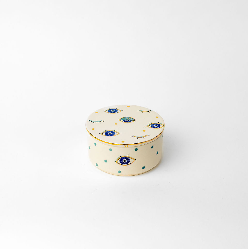 Large 5.5" Round Ceramic Canister | Blue Eye Design