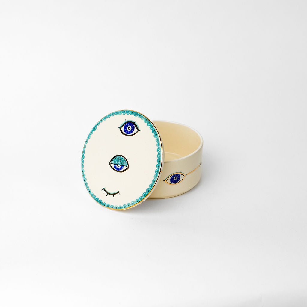 Large 5.5" Round Ceramic Canister | Blue Eye Design