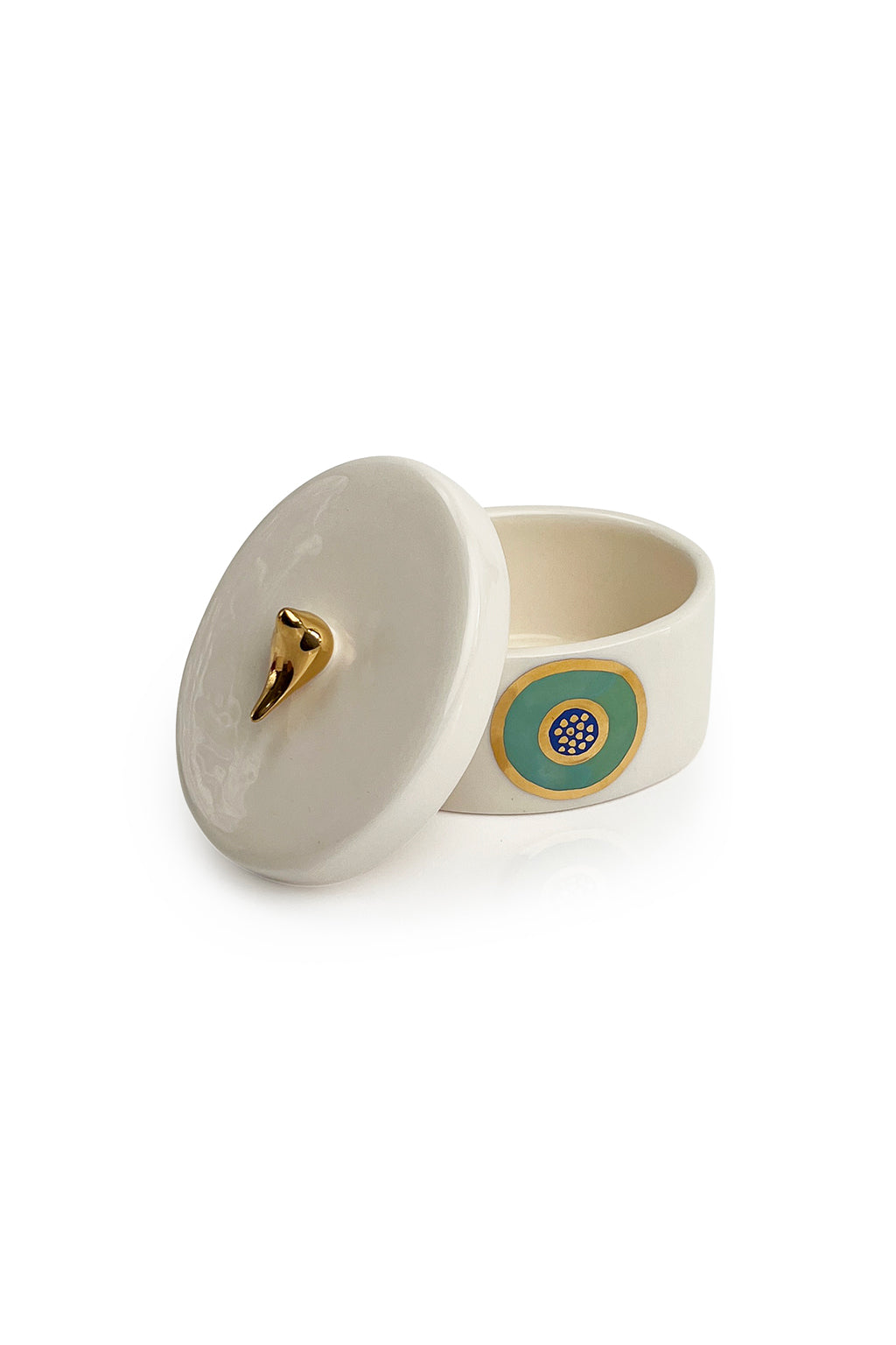 Evil Eye Ceramic Canister with Gold Bird | Round & Oval