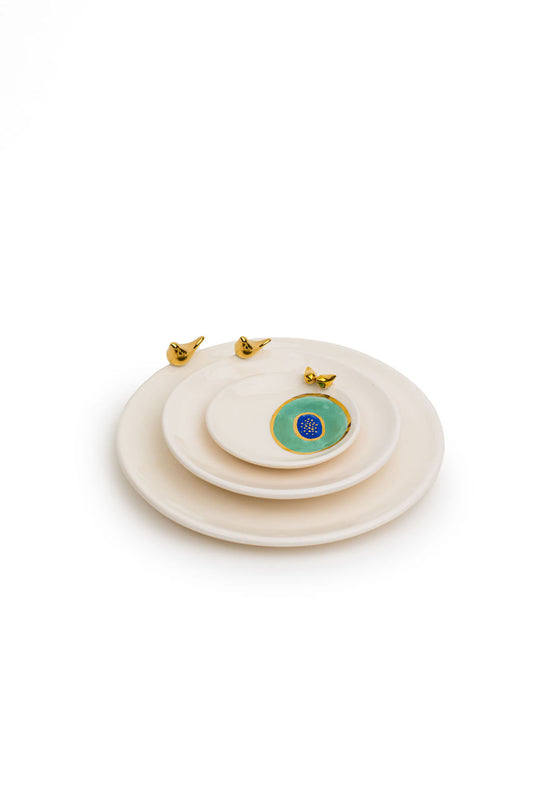 Evil Eye Ceramic Plate with Gold Bird