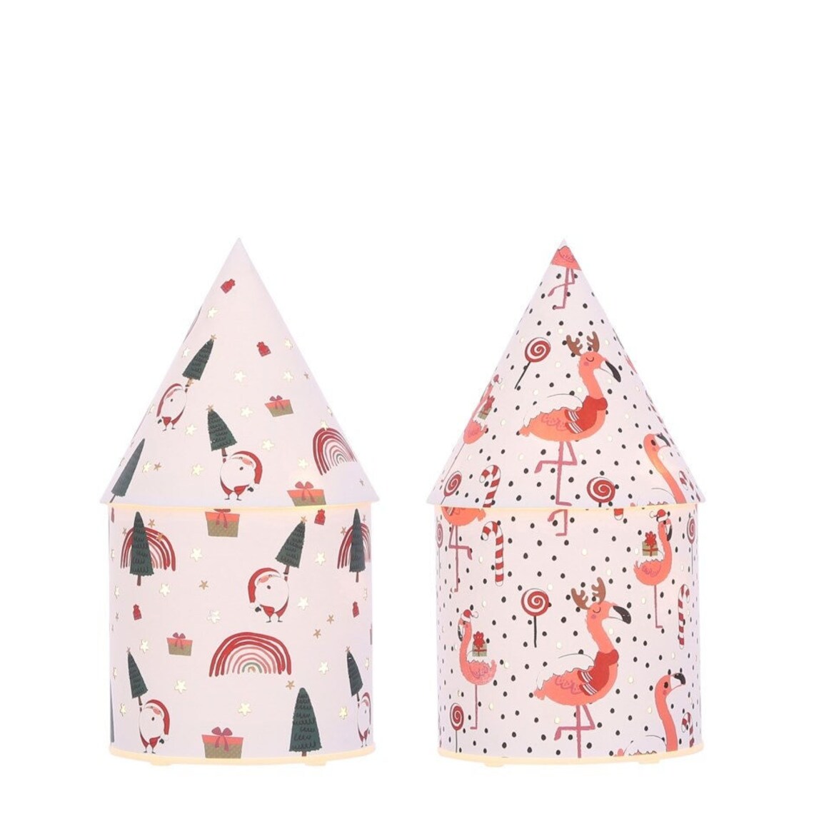 Set of 2 Battery-Operated LED Paper Christmas Lanterns – Assorted Designs