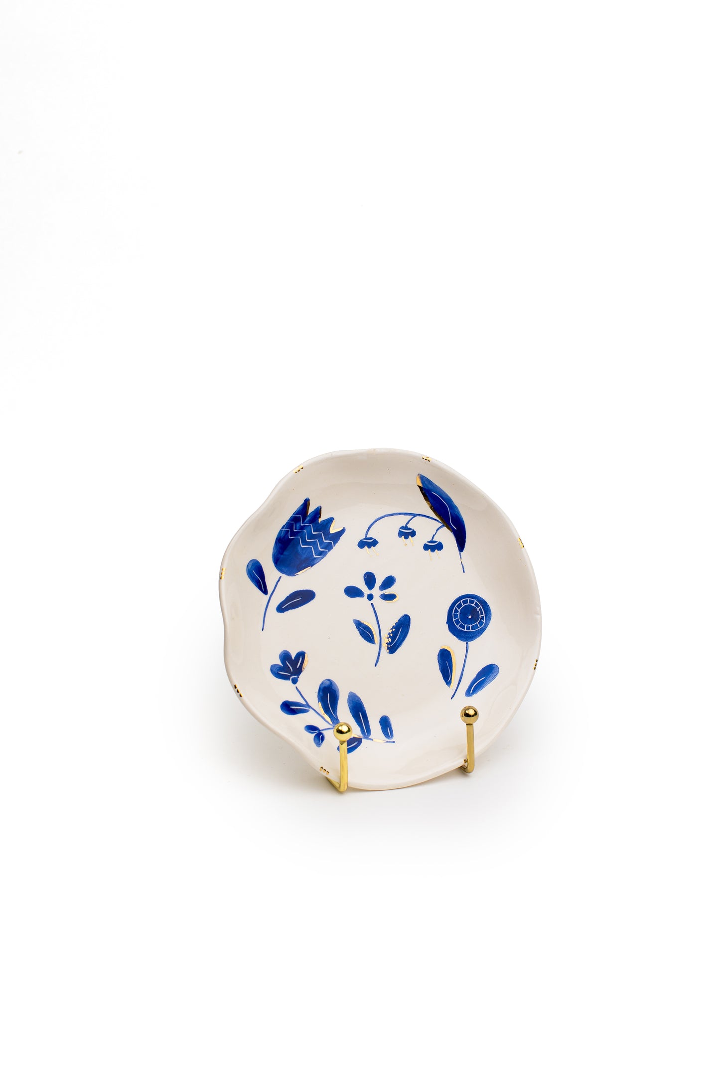 White And Blue Wavy Floral Plate