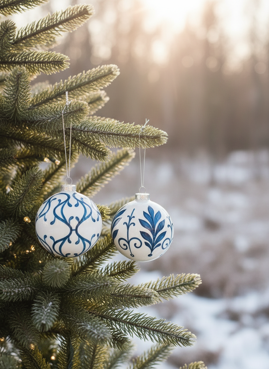 Scroll Ball Ornament Blue and White