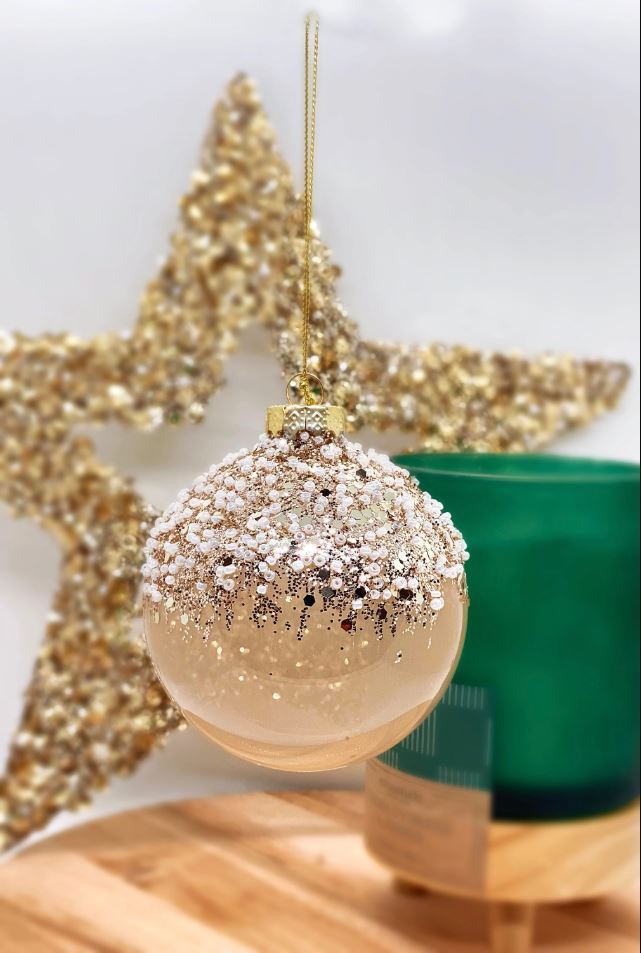 Pink And Beige Glitter Ornament Ball