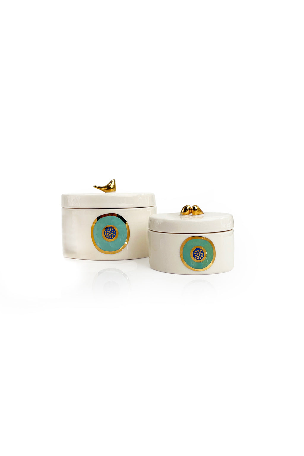 Evil Eye Ceramic Canister with Gold Bird | Round & Oval