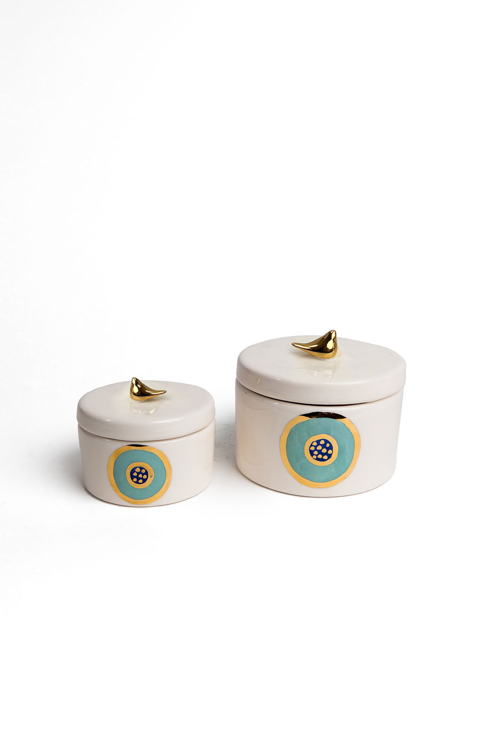 Evil Eye Ceramic Canister with Gold Bird | Round & Oval