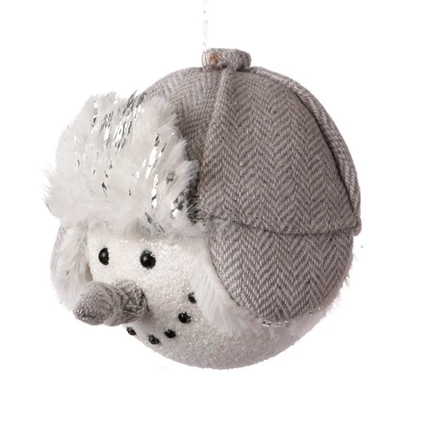 Herringbone Gray Hat Snowman Ornament