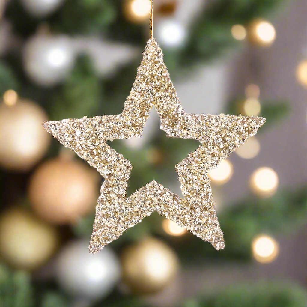 Champaign Star Glittered Ornament
