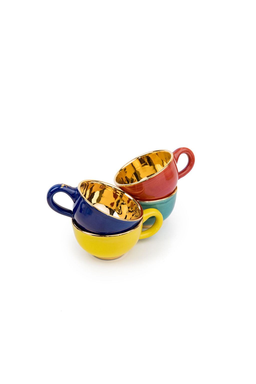 Colourful Gold Espresso Cup & Saucer | Set of 2