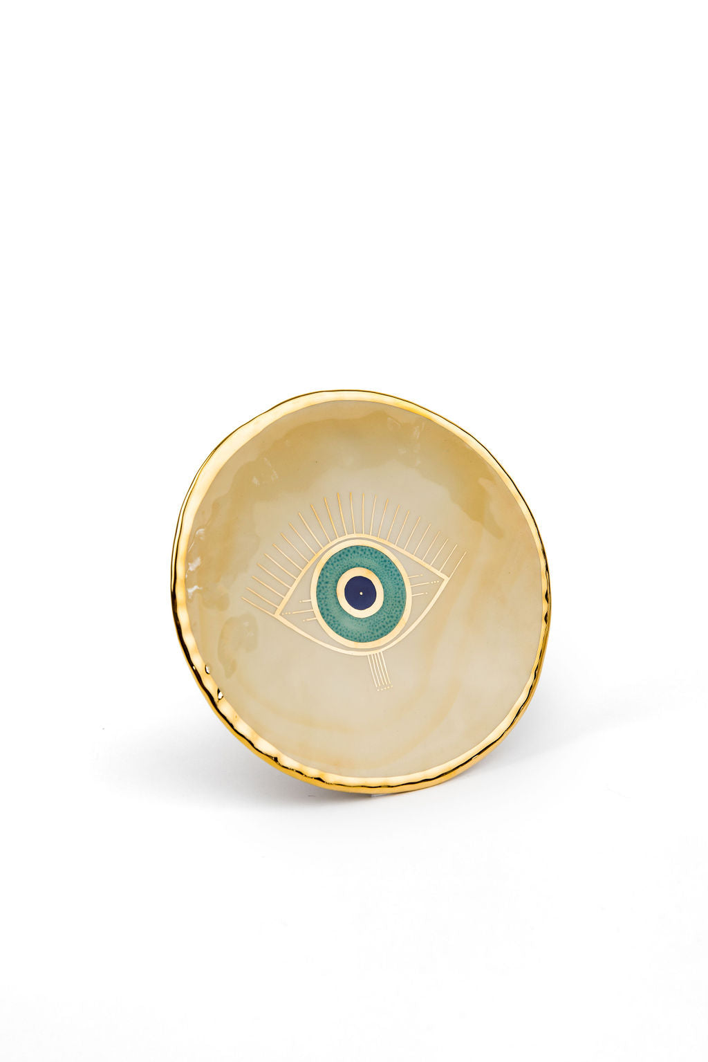Nazar ceramic plate-beige and gold with evil eye