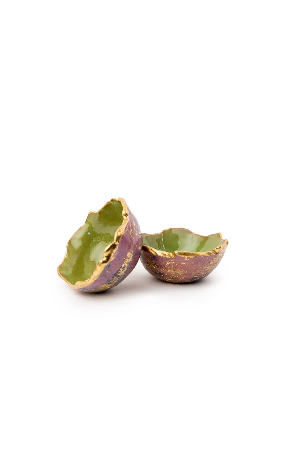 Green And Gold Bowl With Rough Edge