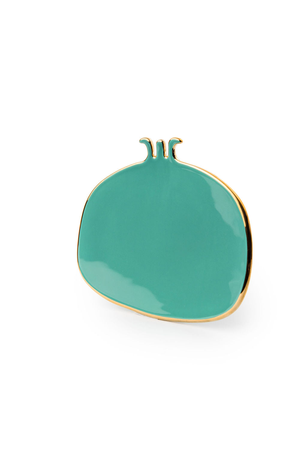 Green Hand Made Ceramic Pomegranate Plates With Gold Edge