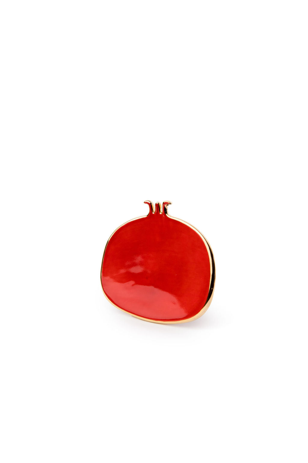 Red Hand Made Ceramic Pomegranate Plates With Gold Edge