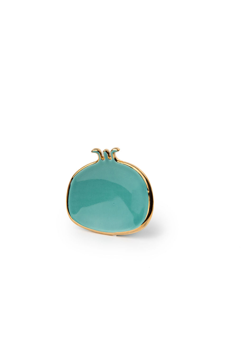 Green Hand Made Ceramic Pomegranate Plates With Gold Edge