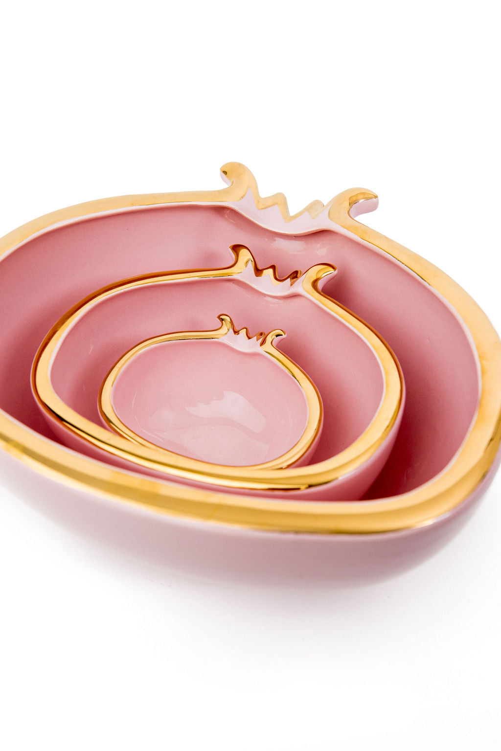 Pink Pomegranate Bowls With Gold Edge