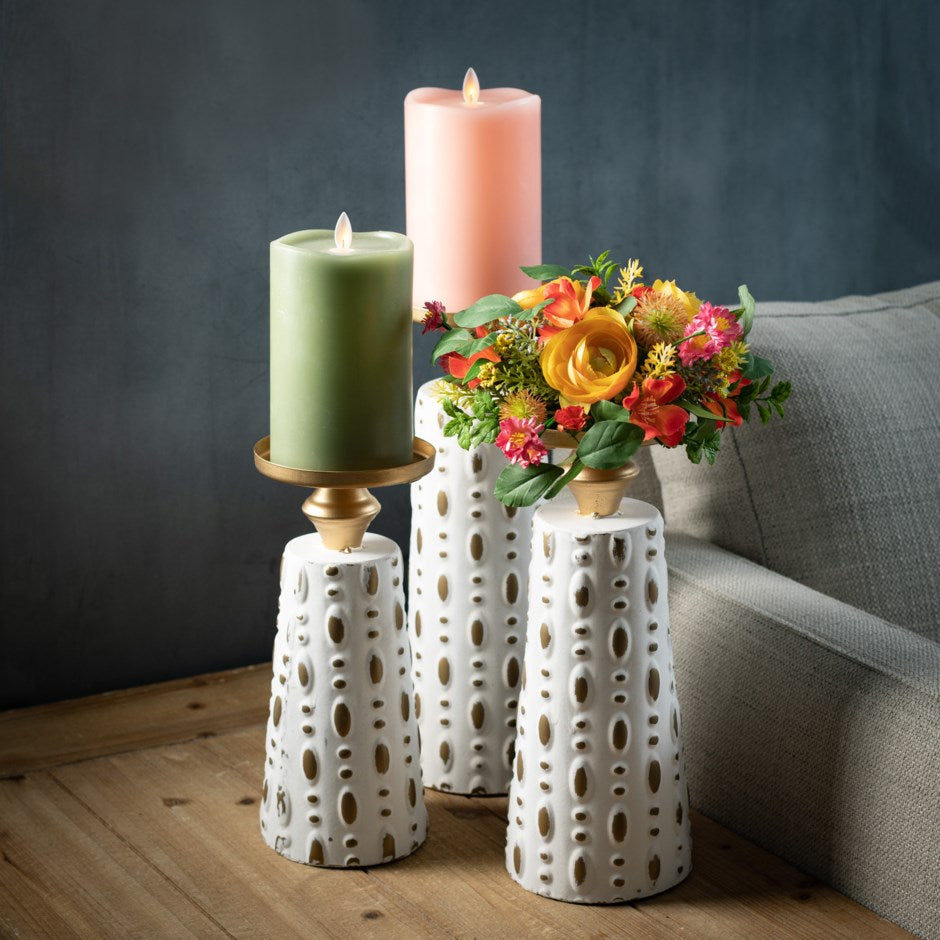 White And Gold Pillar Metal Candle Holder | Set Of 3