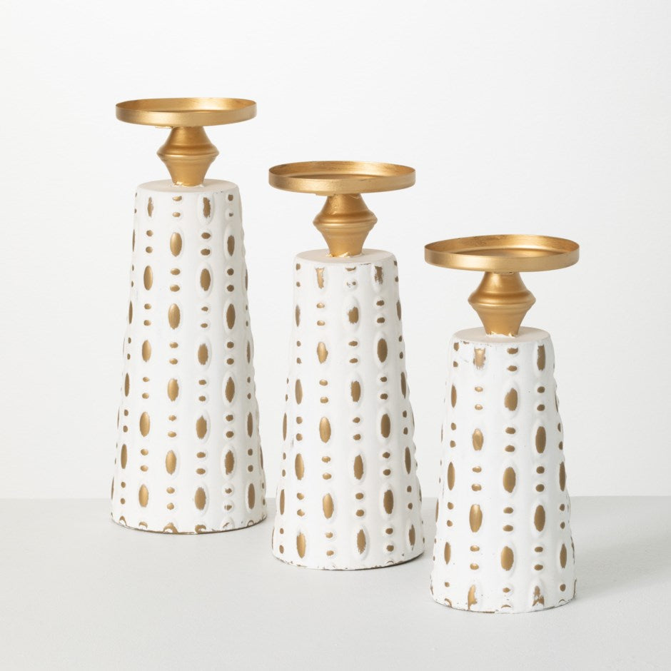 White And Gold Pillar Metal Candle Holder | Set Of 3