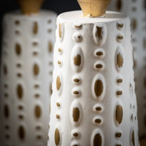 White And Gold Pillar Metal Candle Holder | Set Of 3
