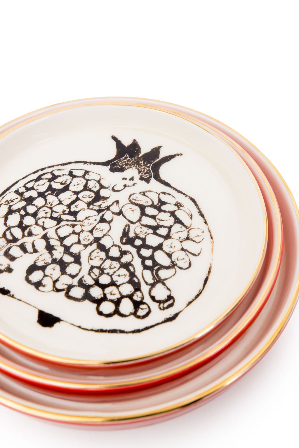 ceramic handmade pomegranate plate set red