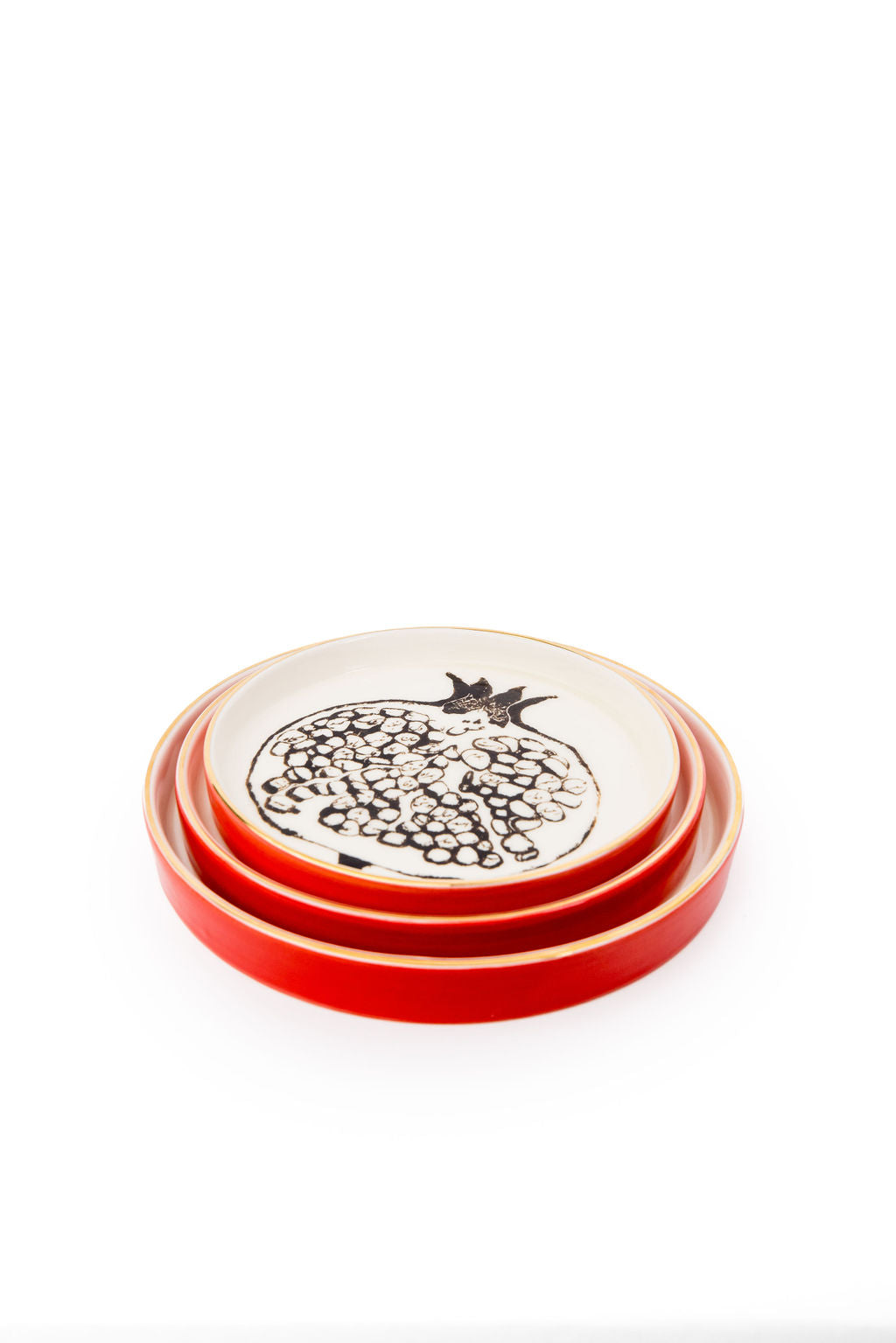 ceramic handmade pomegranate plate set red