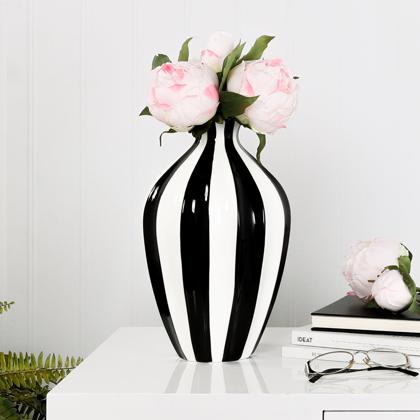 Abstract Black And White Stripped Ceramic Vase