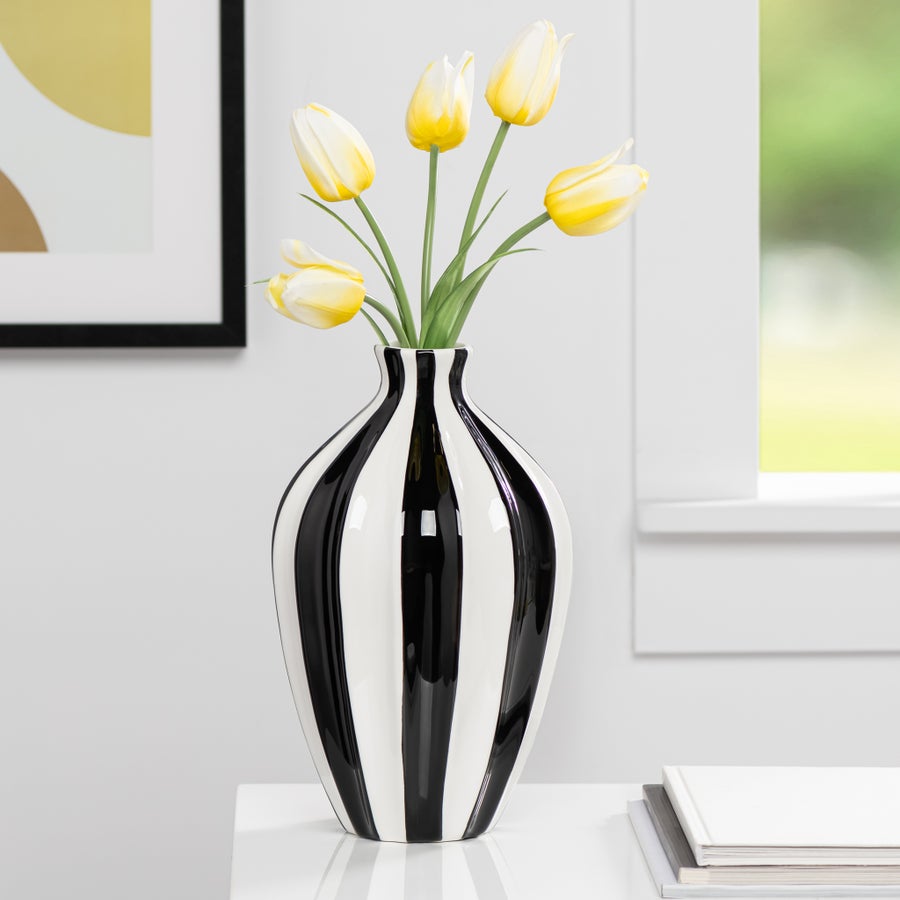 Abstract Black And White Stripped Ceramic Vase