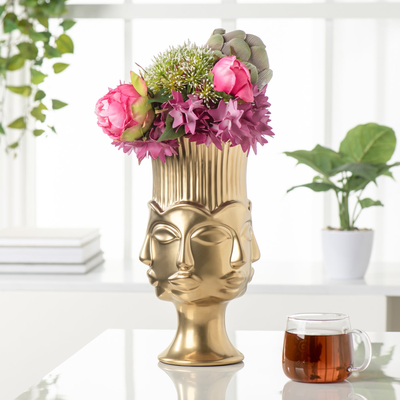 Gold Ceramic Face Vase