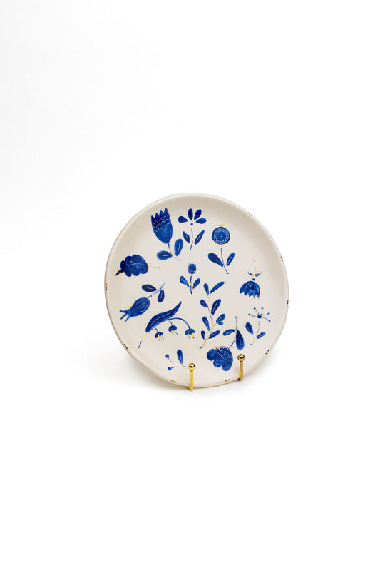 White And Blue Round Floral Plate