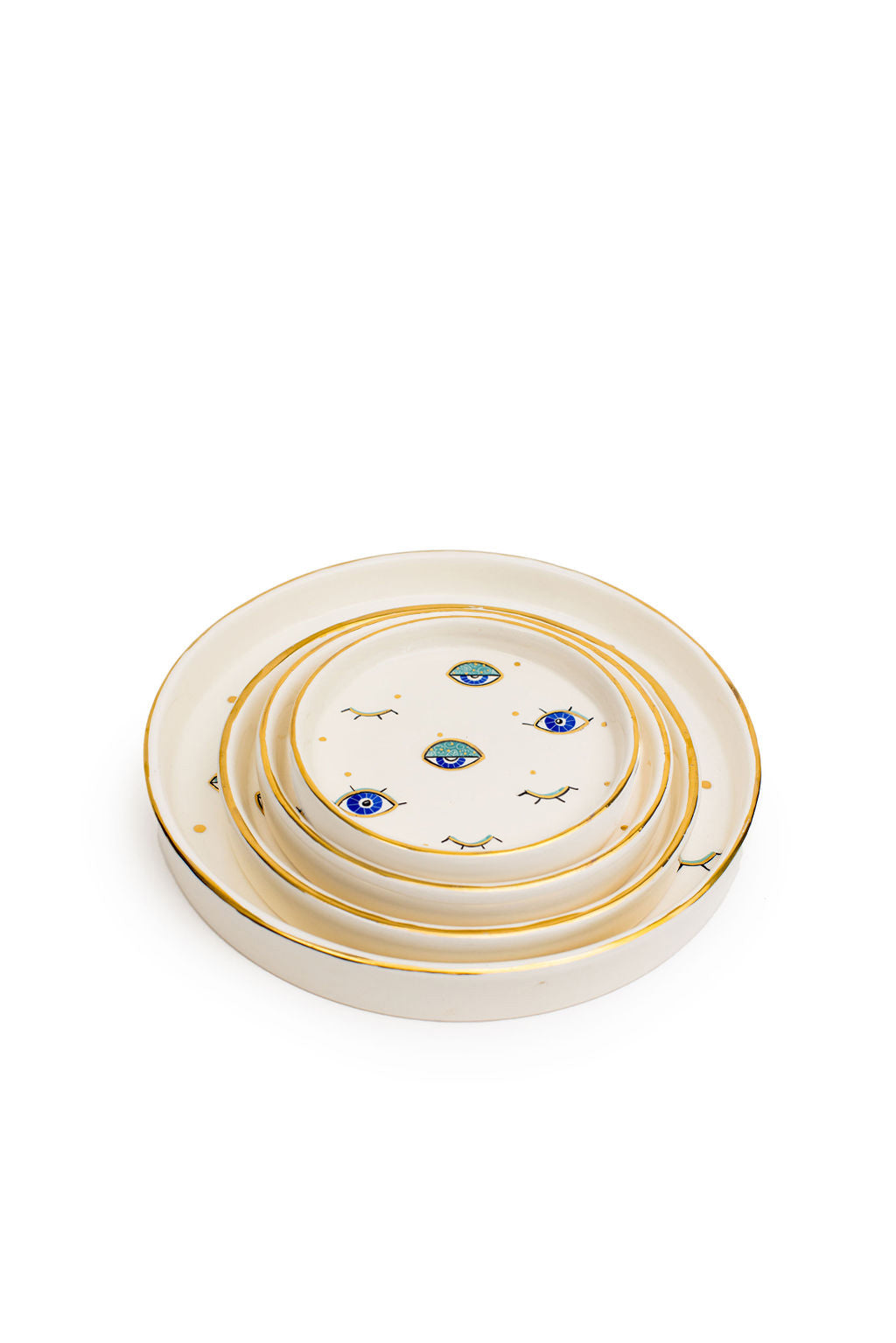 Blue Eye Round Trays with Gold Edge