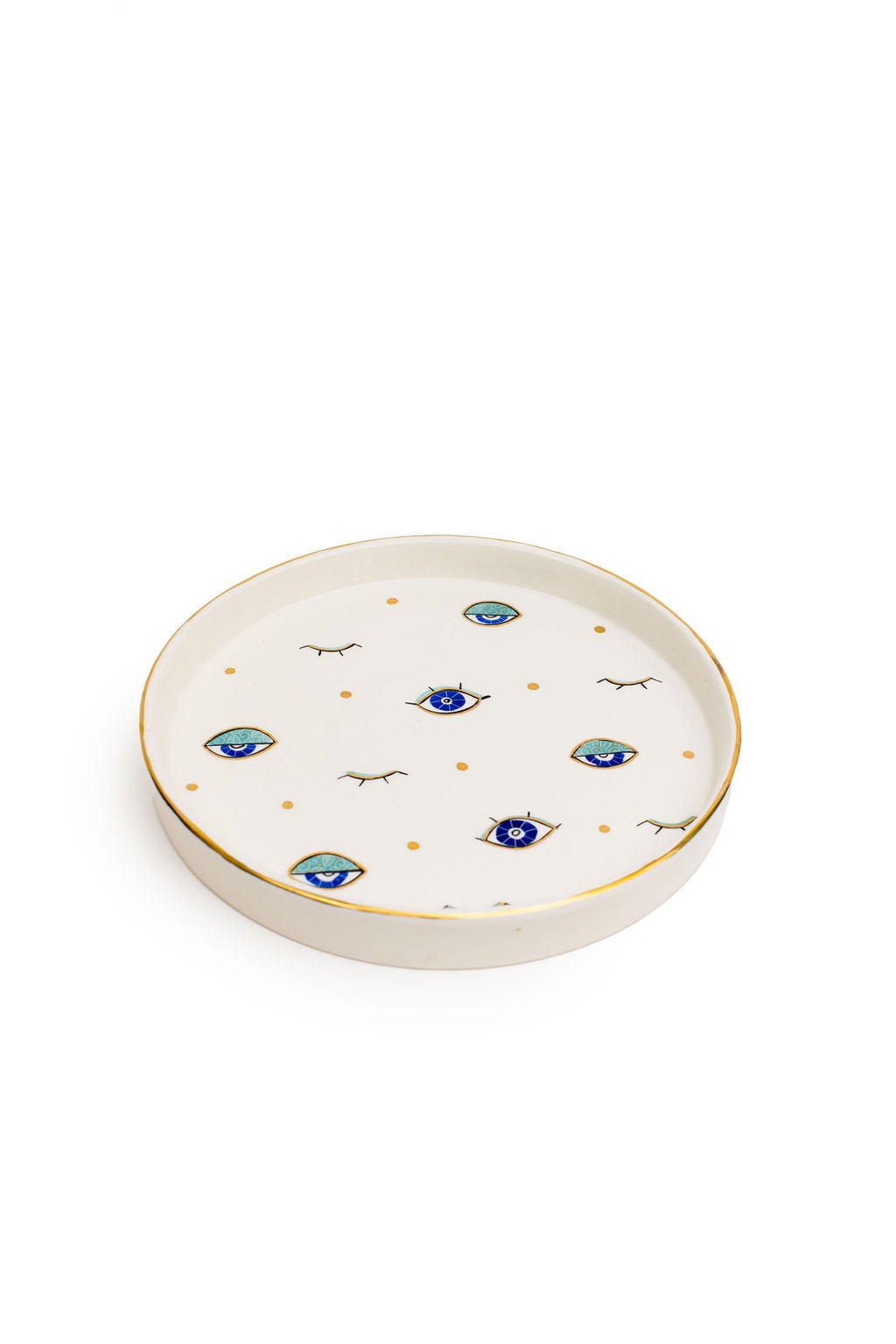 Blue Eye Round Trays with Gold Edge