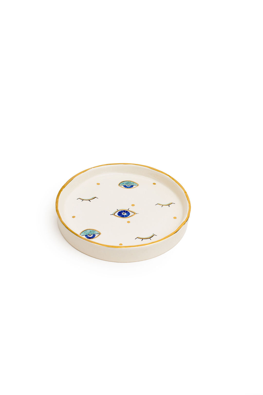 Blue Eye Round Trays with Gold Edge
