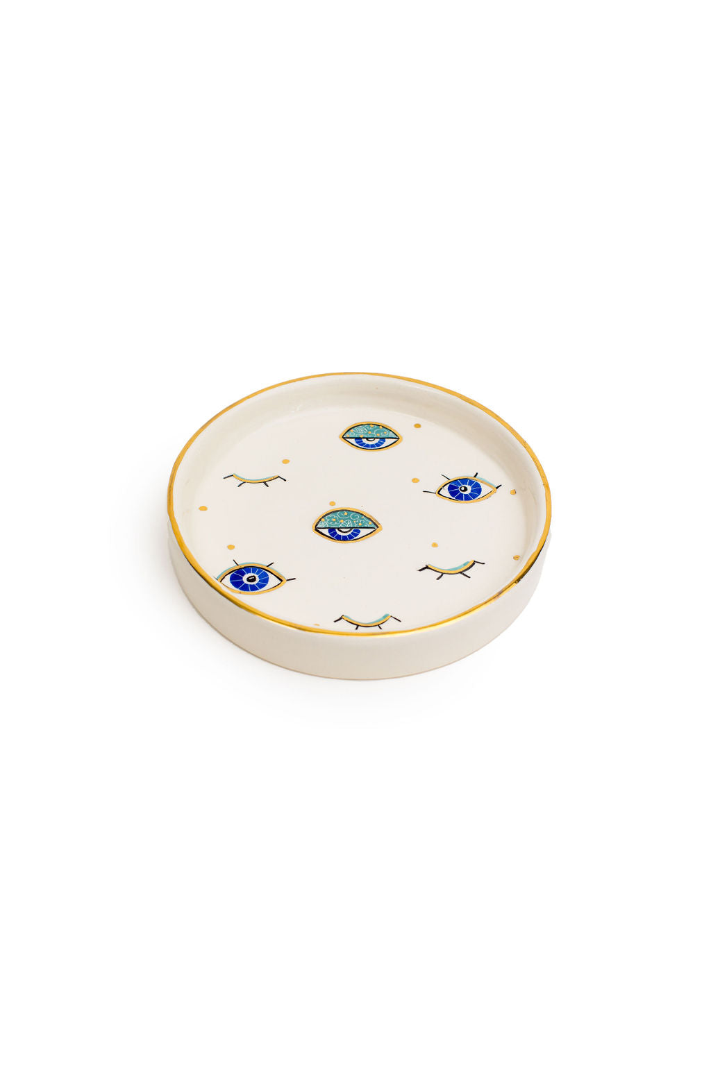 Blue Eye Round Trays with Gold Edge
