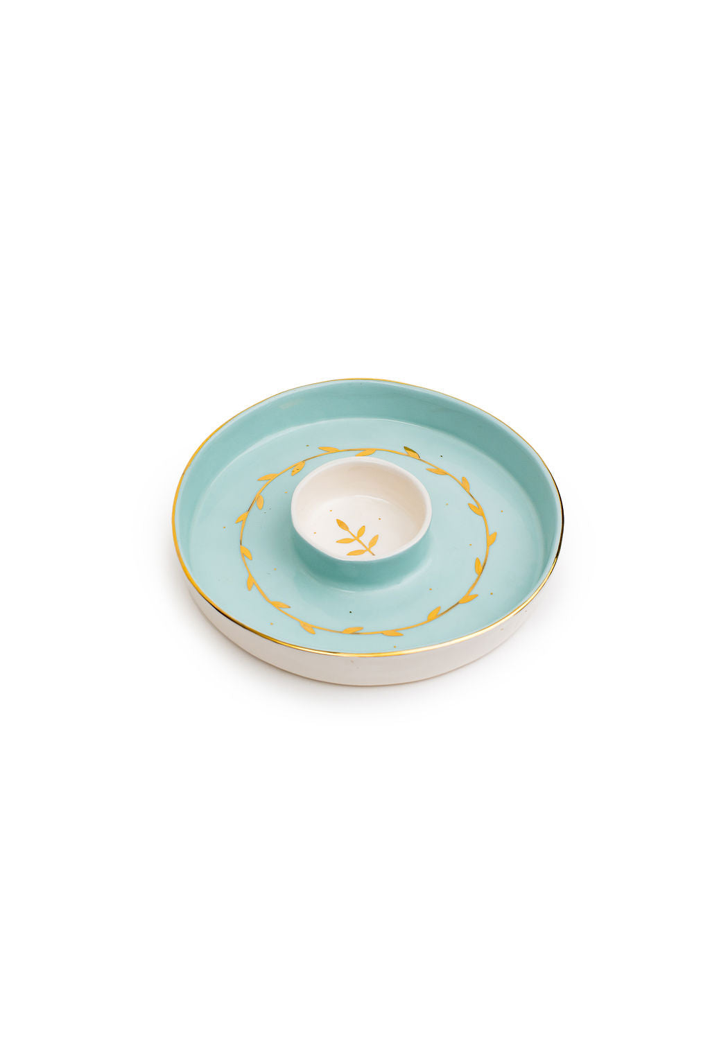 Cyan Maan Chip And Dip With Gold Leaves