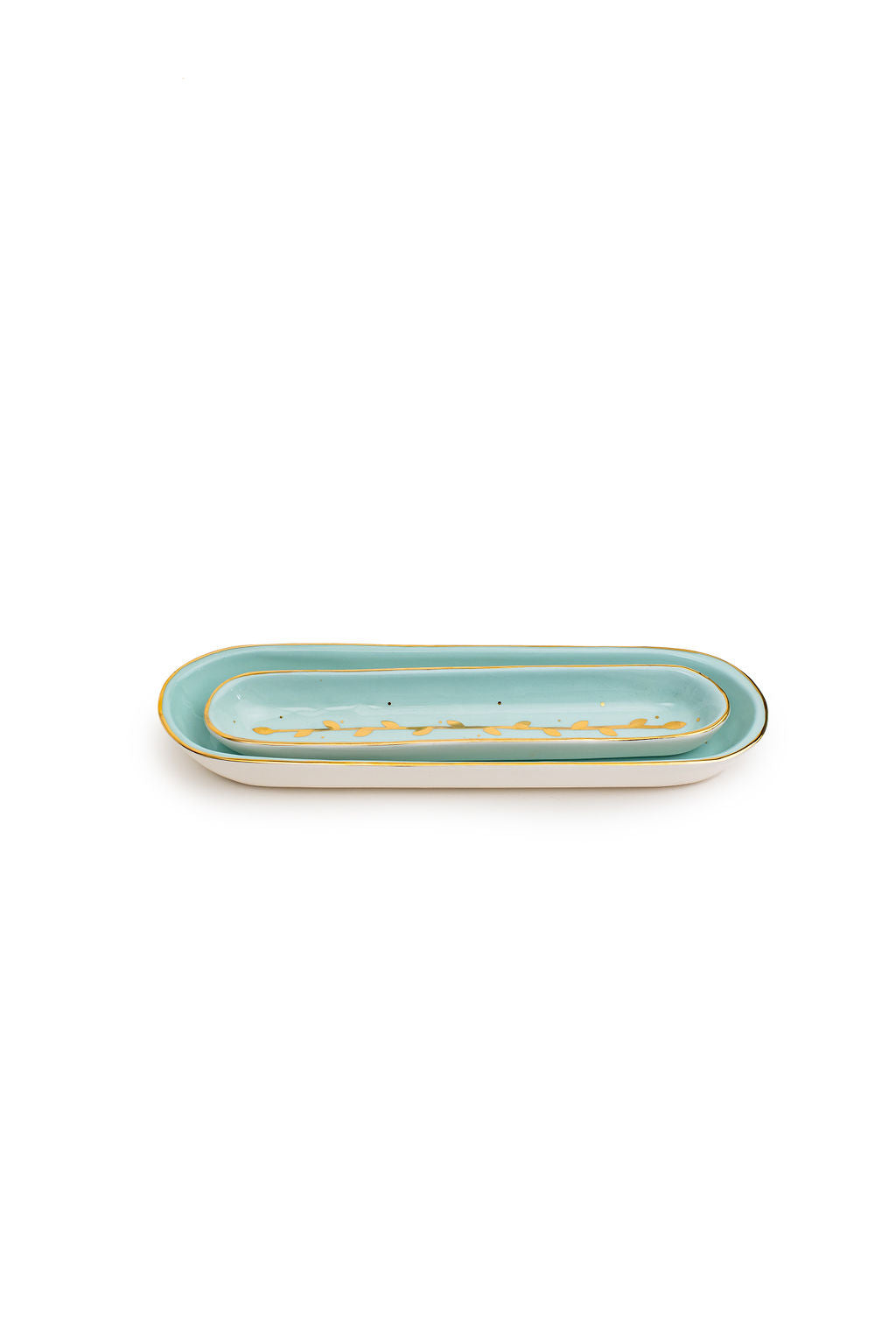 Oval Ceramic Olive Tray with Gold Leaves
